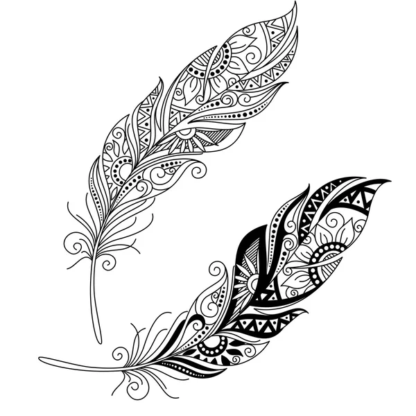 Monochrome Ornate Decorative Feather — Stock Vector