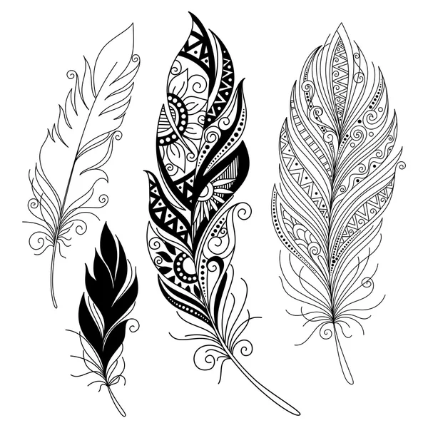 モノクロの華やかな装飾的な羽 — ストックベクタ