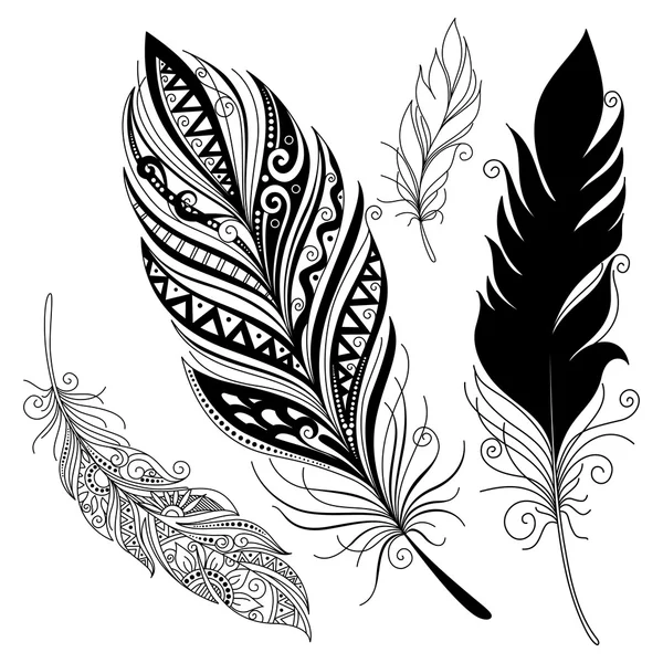 Monochrome Ornate Decorative Feather Royalty Free Stock Illustrations
