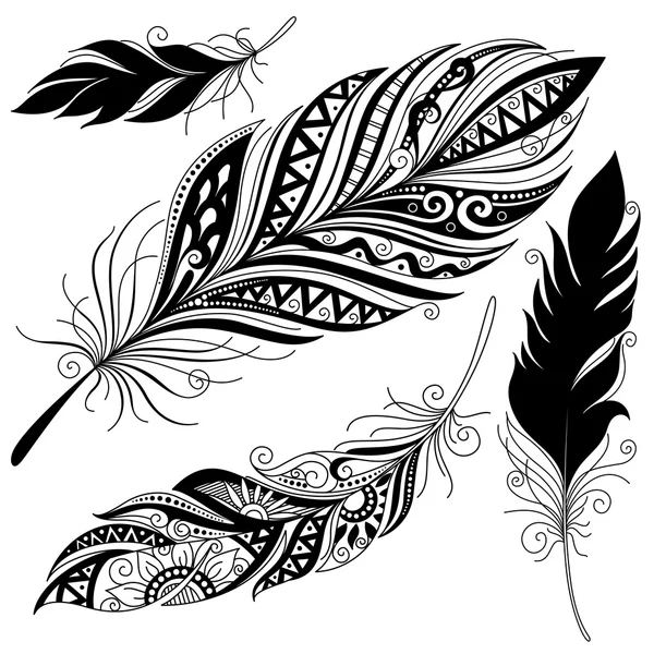 Monochrome Ornate Decorative Feather Stock Illustration