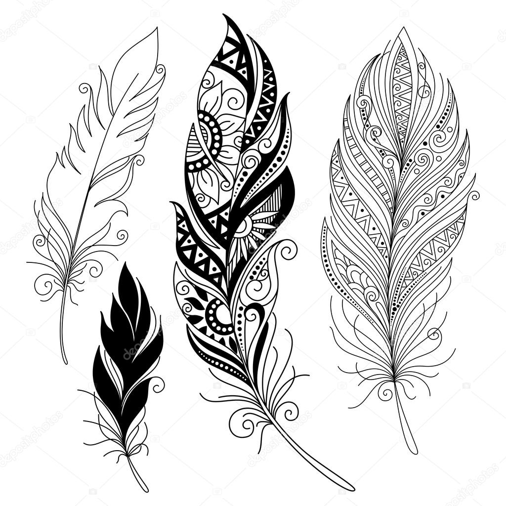 Monochrome Ornate Decorative Feather — Stock Vector © Krivoruchko 71208721
