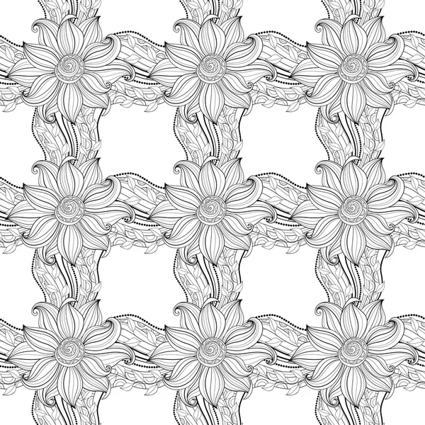无缝抽象单色花卉图案 — 图库矢量图片