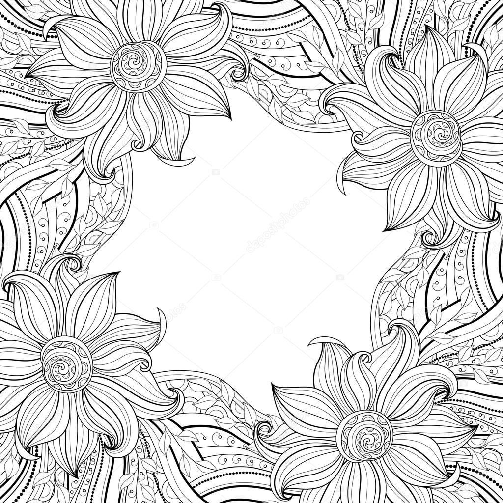 Seamless Abstract monochrome floral Pattern