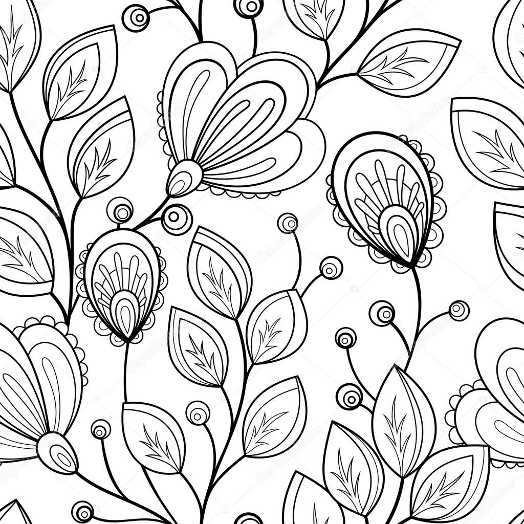 Seamless Abstract monochrome floral Pattern