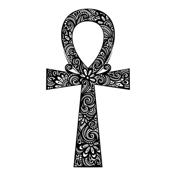 Cruz egipcia ornamentada monocromática, Ankh — Vector de stock