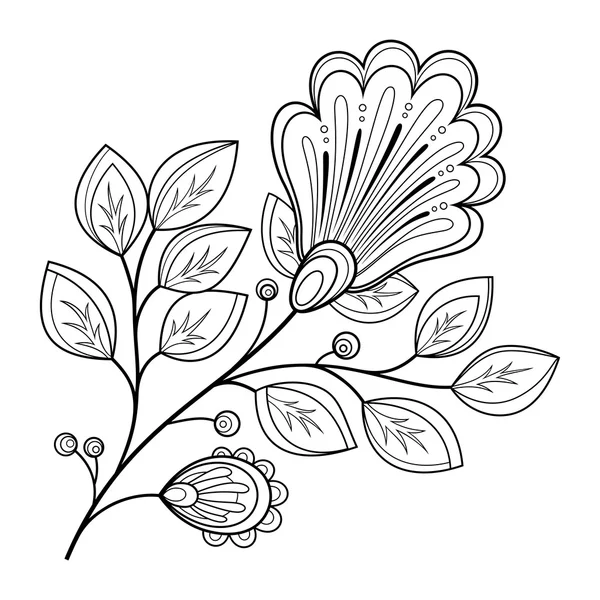 Flor de contorno decorativo monocromo — Vector de stock