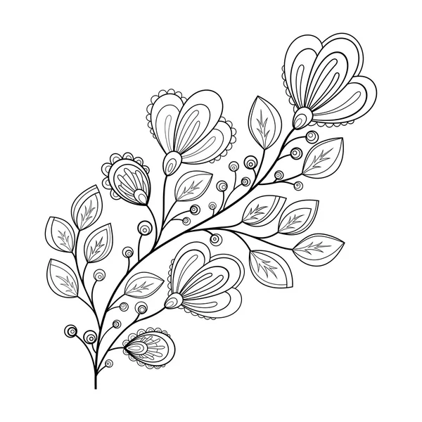 Gyönyörű fekete-fehér kontúr virágok — Stock Vector