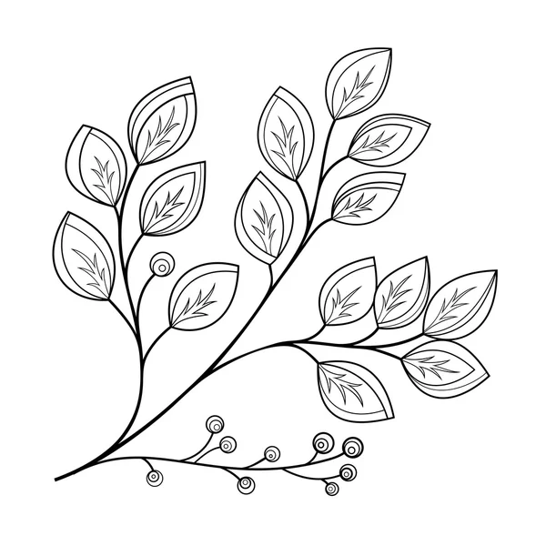 Rama de contorno decorativo con hojas — Vector de stock