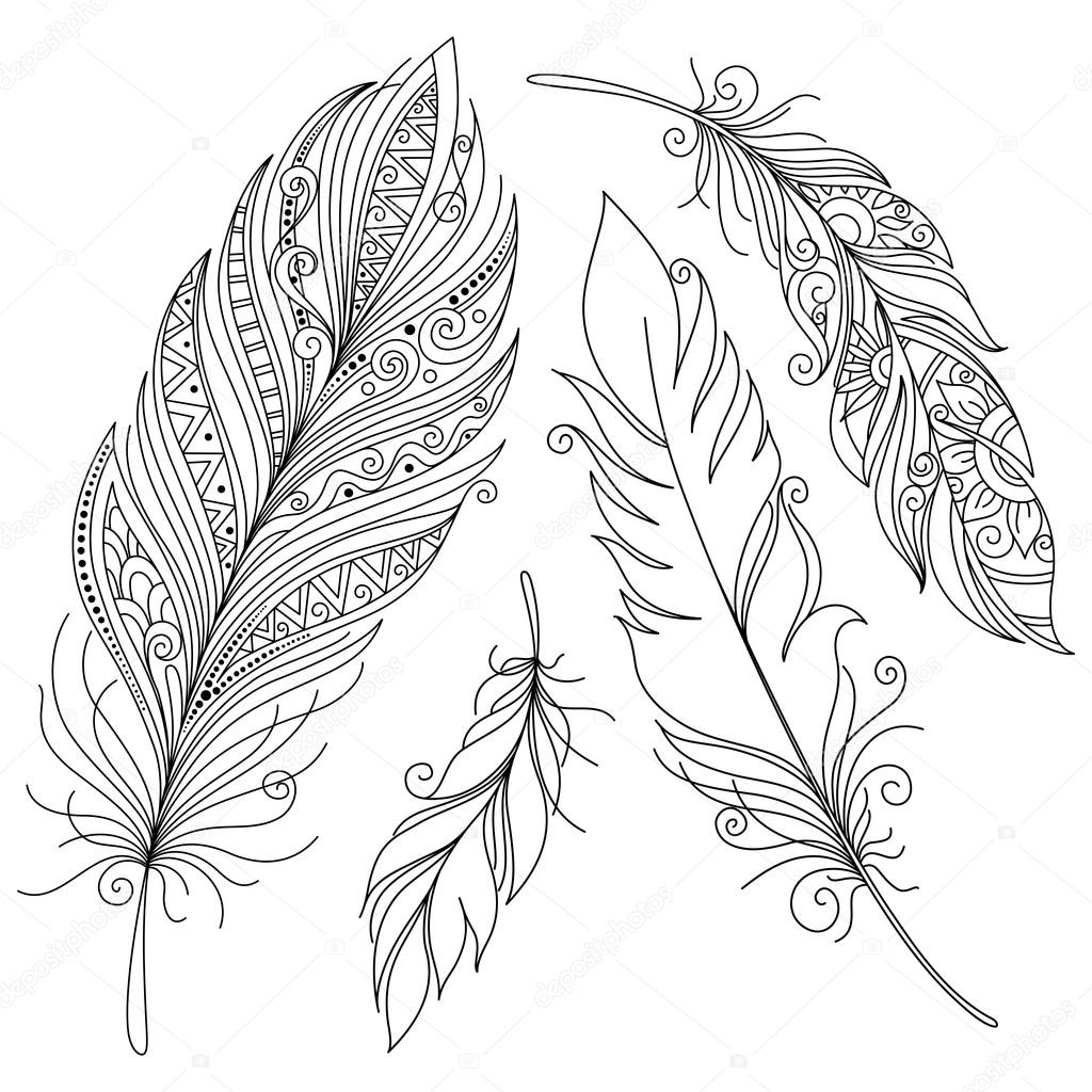 Monochrome Ornate Decorative Feather Stock Illustration by ©Krivoruchko