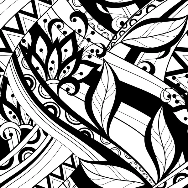 흑백, 추상적인 꽃 패턴 — 스톡 벡터