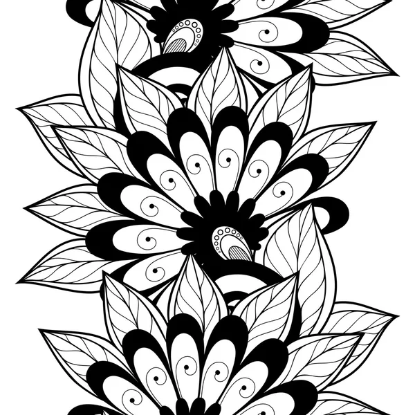 モノクロ、抽象的な花のパターン — ストックベクタ