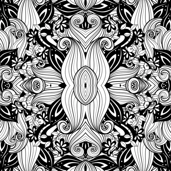 Monochrome, abstrait, motif de fleurs de contour — Image vectorielle