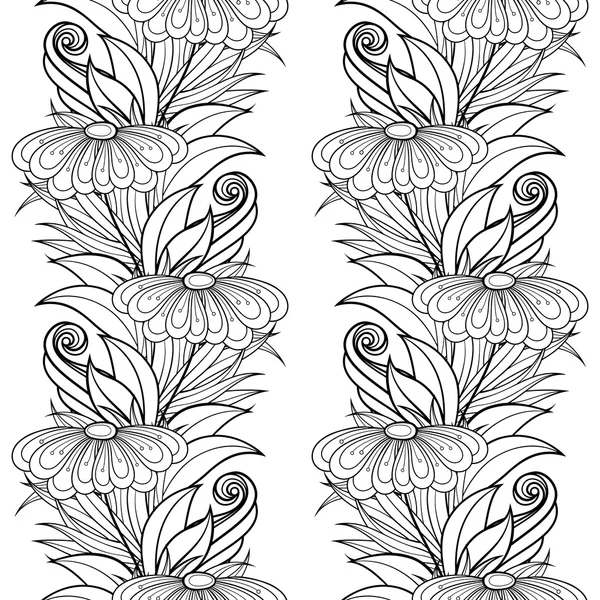 Monocromo, abstracto, patrón de flores de contorno — Vector de stock