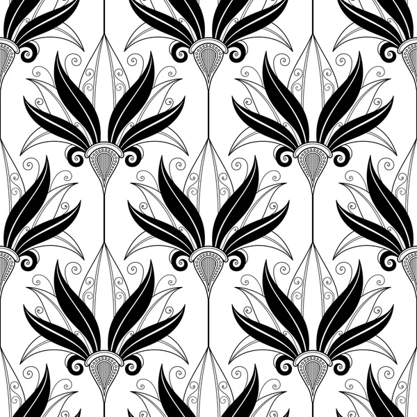 Monochrome, abstract, contour flowers pattern — Stock Vector