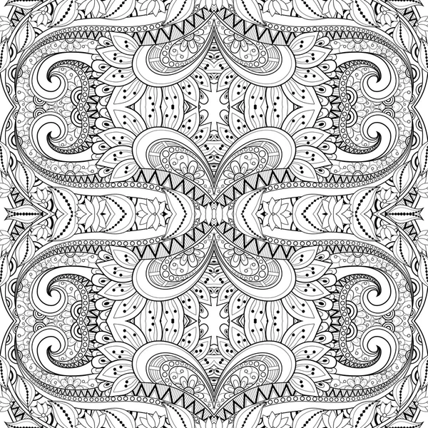 Monocromo, abstracto, patrón de flores de contorno — Vector de stock