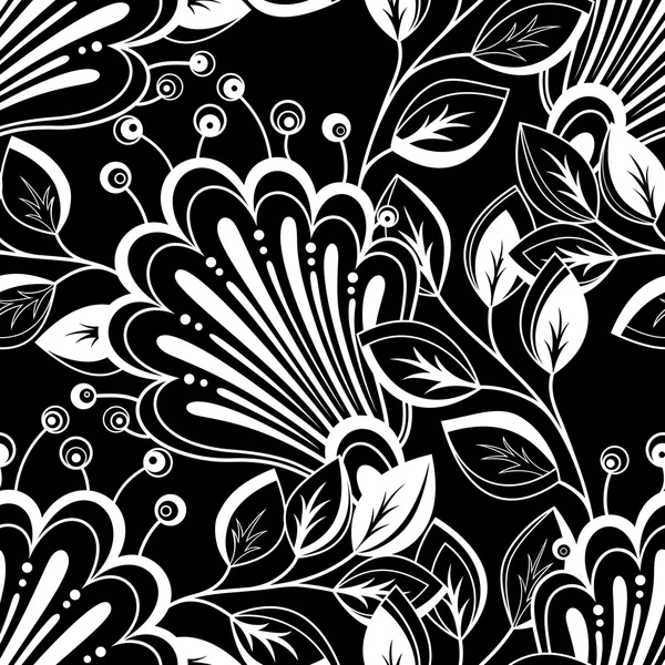 Patrón floral monocromo inconsútil — Vector de stock