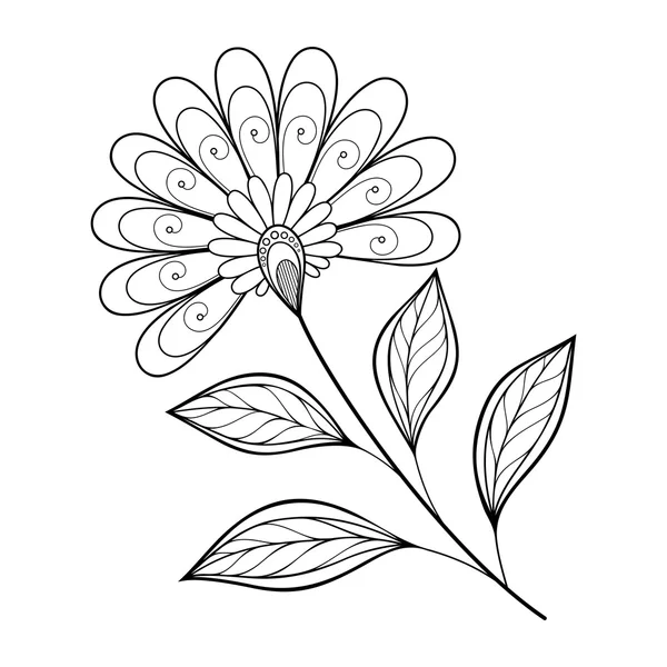 Hermosa flor de contorno monocromo — Vector de stock