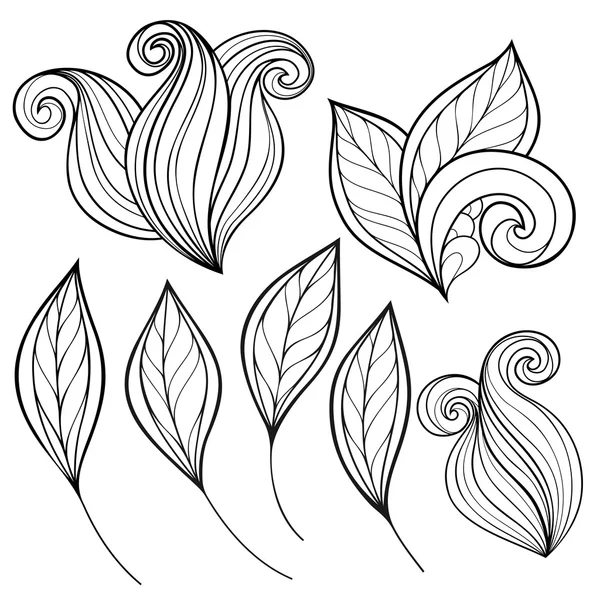 Conjunto de hojas de contorno monocromo — Archivo Imágenes Vectoriales