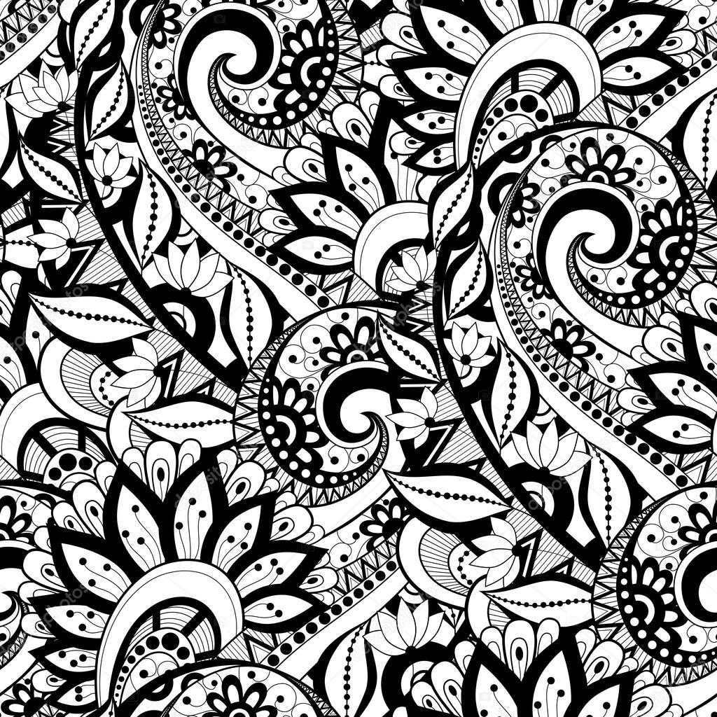 Monochrome contour leaves pattern