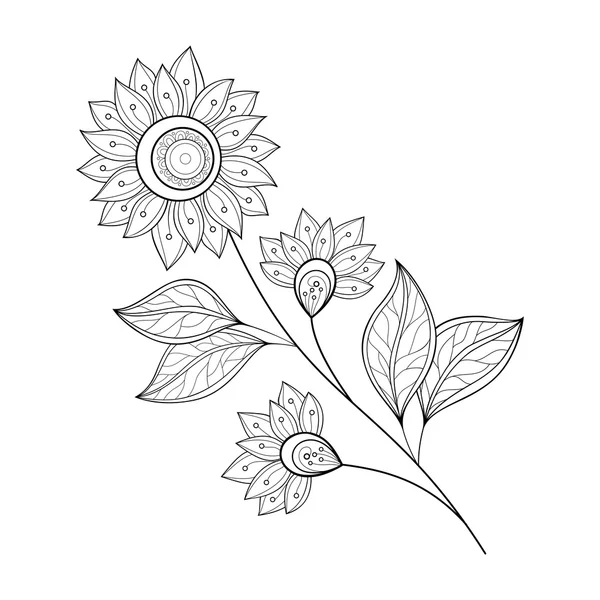 Hermosa flor de contorno monocromo — Archivo Imágenes Vectoriales