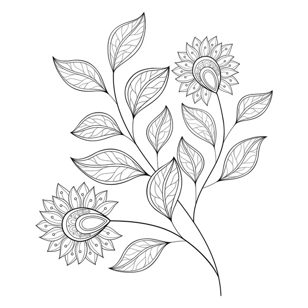 Beautiful Monochrome Contour Flower — Stock Vector