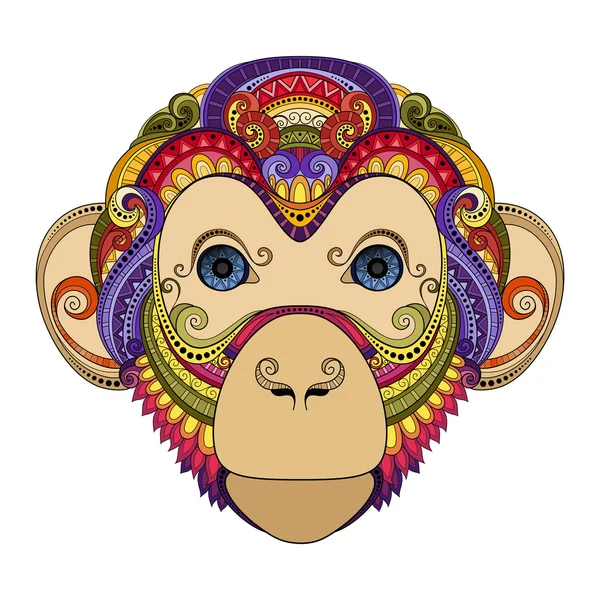 Colored Ornate Monkey Head — Stock Vector