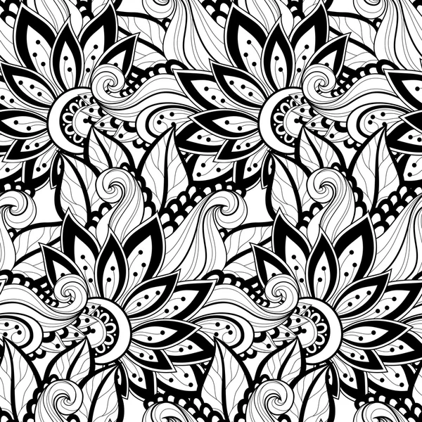 Patrón floral monocromo inconsútil — Vector de stock