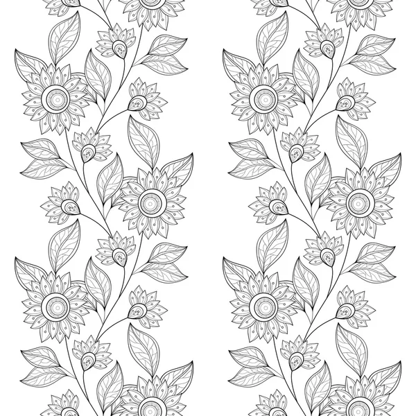 Patrón floral monocromo inconsútil — Vector de stock