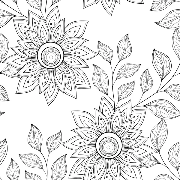 Patrón floral monocromo inconsútil — Vector de stock