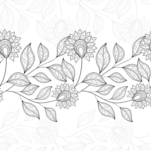 Patrón floral monocromo inconsútil — Vector de stock