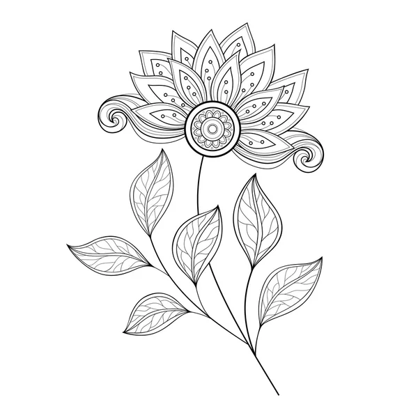 Hermosa flor de contorno monocromo — Vector de stock