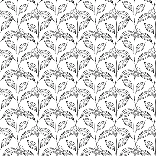 Patrón floral monocromo inconsútil — Archivo Imágenes Vectoriales