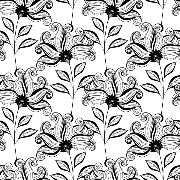 シームレスなモノクロームの花模様 — ストックベクタ