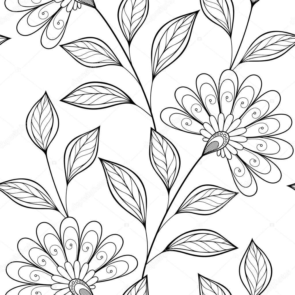 Seamless Monochrome Floral Pattern