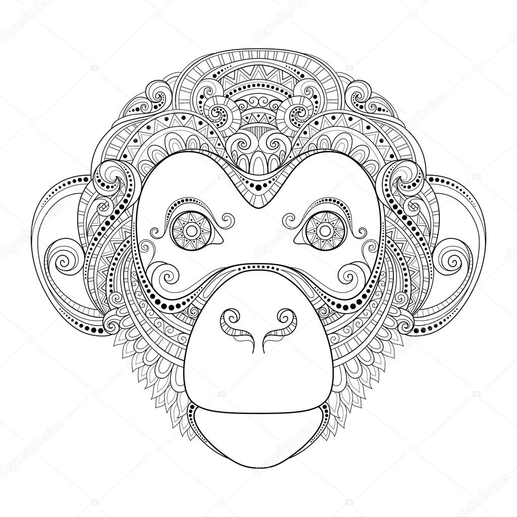 Ornate Monochrome  Monkey Head