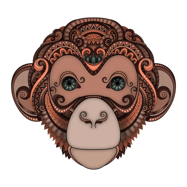 Cabeça de macaco ornamentada — Vetor de Stock