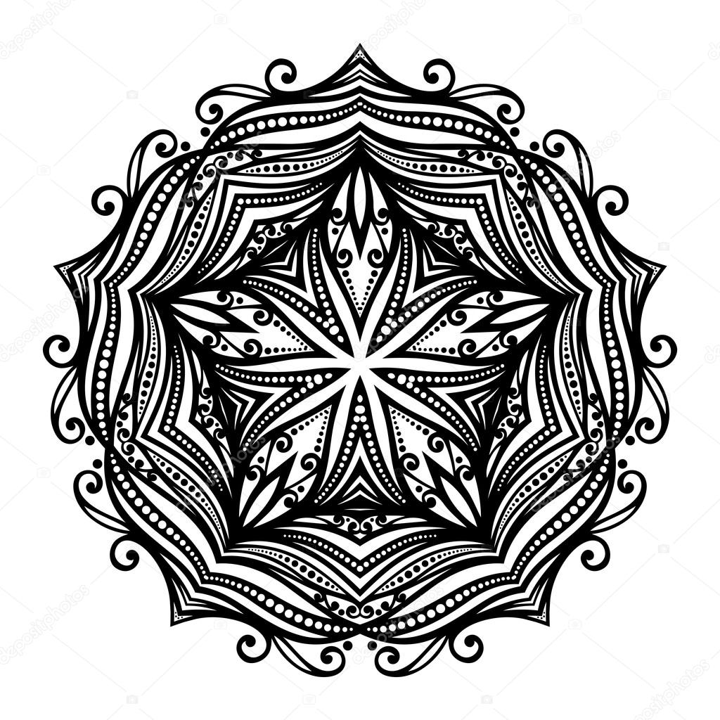 Vector Beautiful Deco Black Star, Patterned Design Element. Original Mandala with 5 Corners. Exotic Sea Fauna