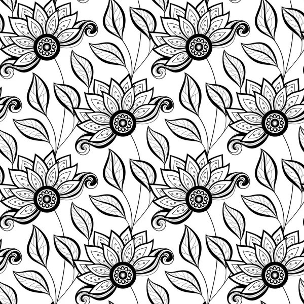 Seamless Monochrome Floral Pattern — Stock Vector