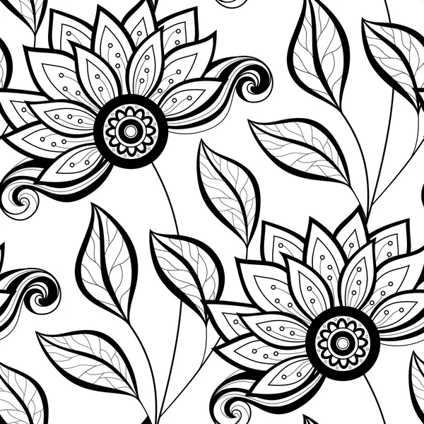Patrón floral monocromático sin costura abstracto — Archivo Imágenes Vectoriales