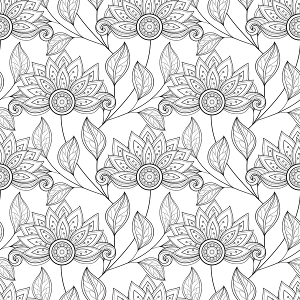 Padrão floral monocromático sem costura abstrato — Vetor de Stock