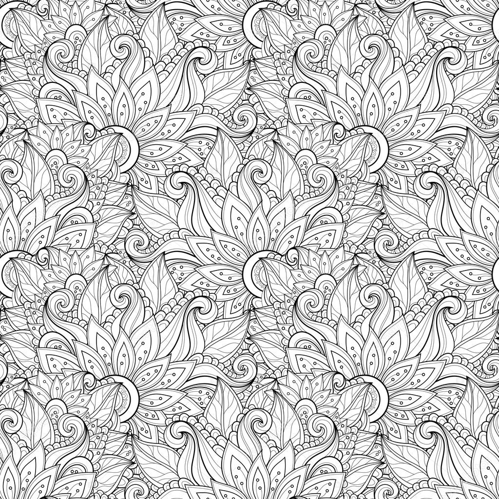 Abstract Seamless Monochrome Floral Pattern