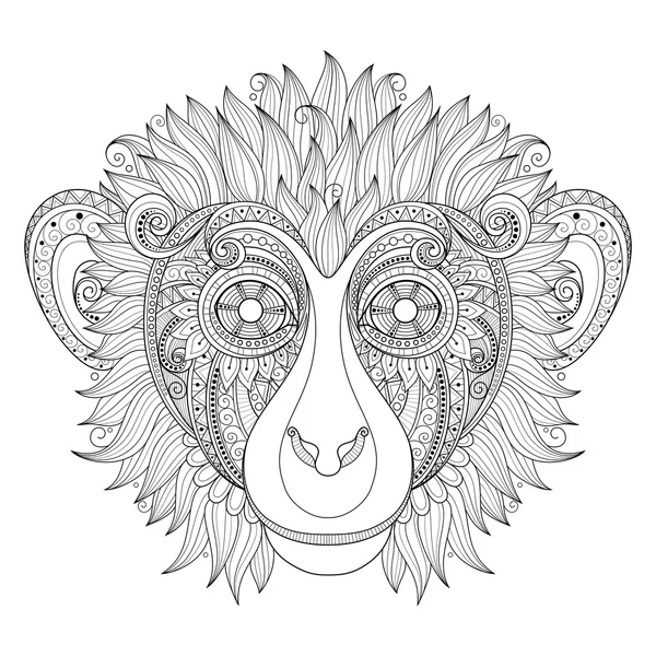 Cabeça de macaco com ornamento tribal — Vetor de Stock