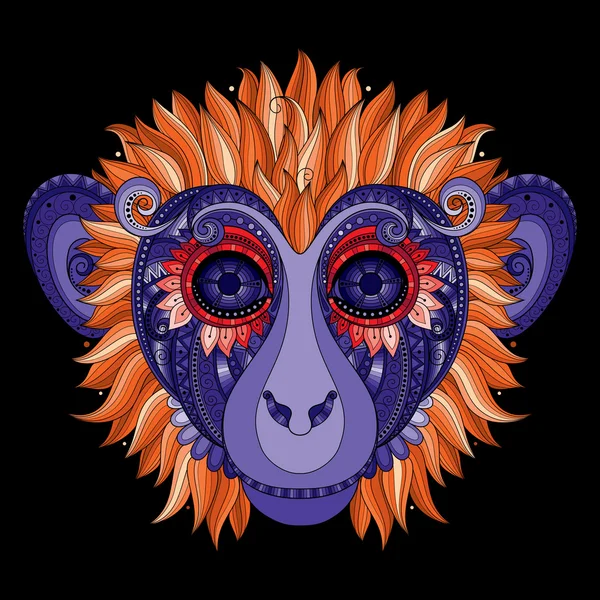 Monkey Head with Ethnic Ornament — Stock Vector