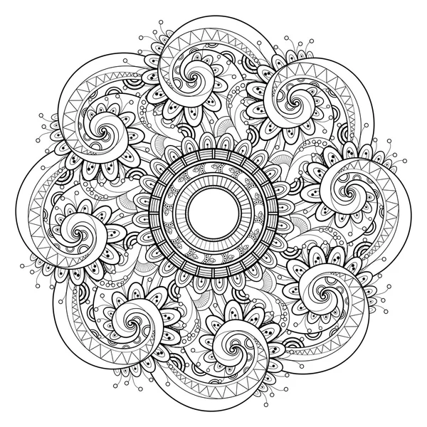 Mandala de ornamento monocromático abstracto — Vector de stock