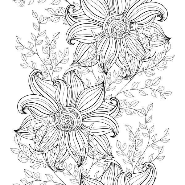 Abstarct patrón floral monocromo — Vector de stock