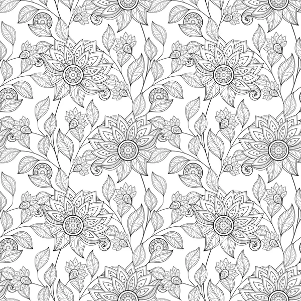 Monocromo patrón floral abstracto — Vector de stock