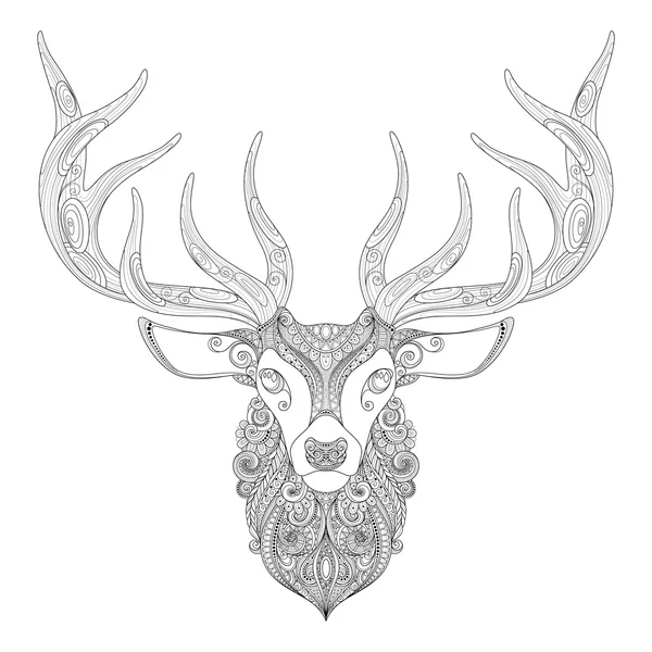 Ornate Deer Horned Head — Stock Vector