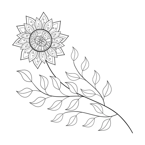 Hermosa flor de contorno monocromo — Vector de stock