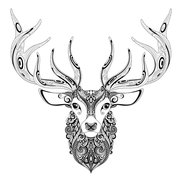 Ornate Deer Horned Head — Stock Vector
