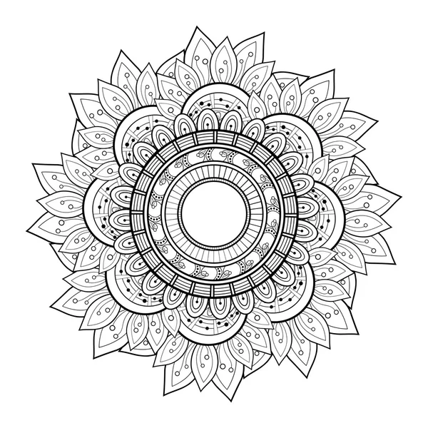 Monochromes Konturornament Mandala — Stockvektor